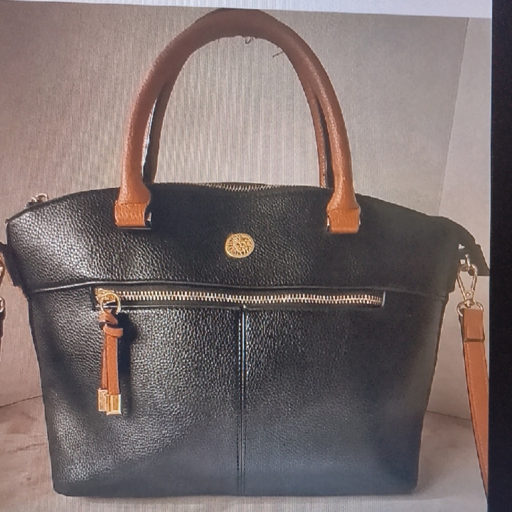 Anne Klein Large Black and Tan Leather Handbag
